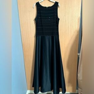 Tadashi Shoji Vintage Black Rhinestone Satin Skirt Long Dress, Size 12
